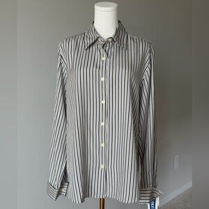 Pendleton Silk Black Navy White Gray Striped Button Down Classic Vintage Shirt
